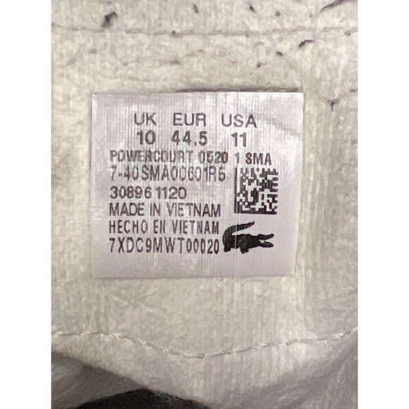 Lacoste Powercourt Low Top Sneakers White Leather Shoes Men's Size 11 - Picture 9 of 9